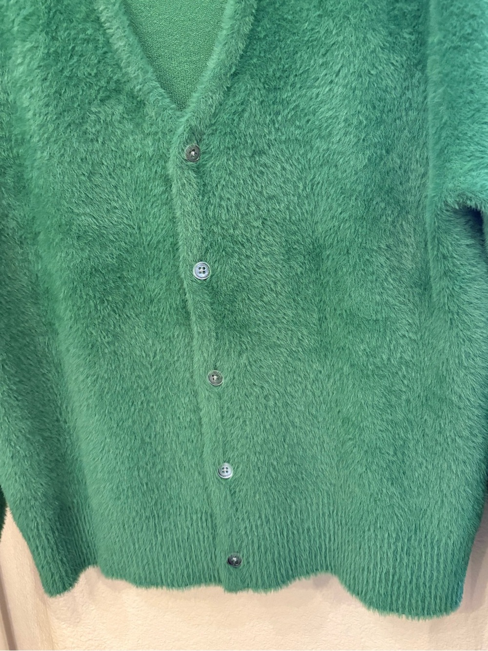 STUSSY Men Green Shaggy Fuzzy Mohair Style Button Cardigan Sweater Size Medium - Picture 3 of 8